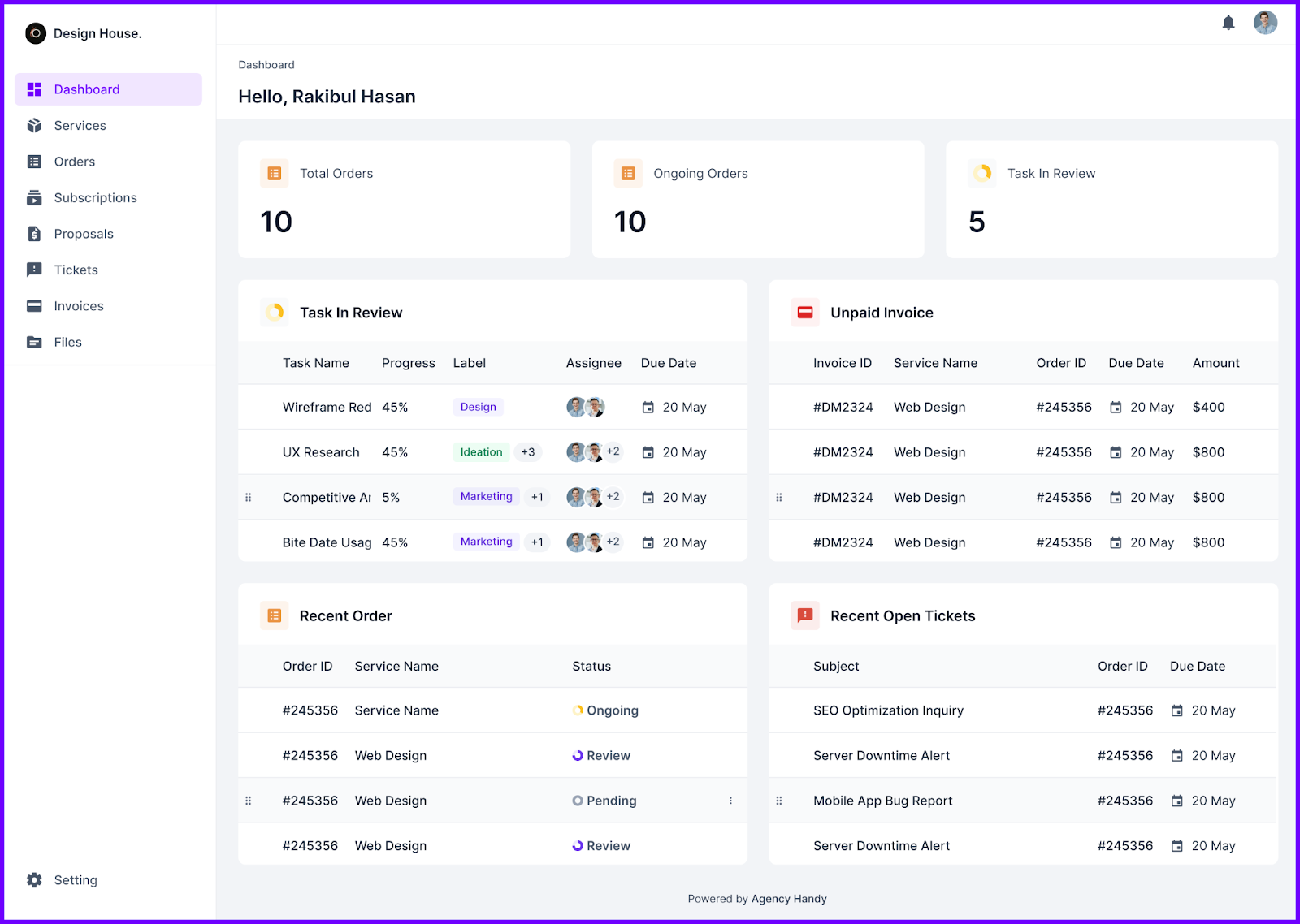 Agency Handy Dashboard