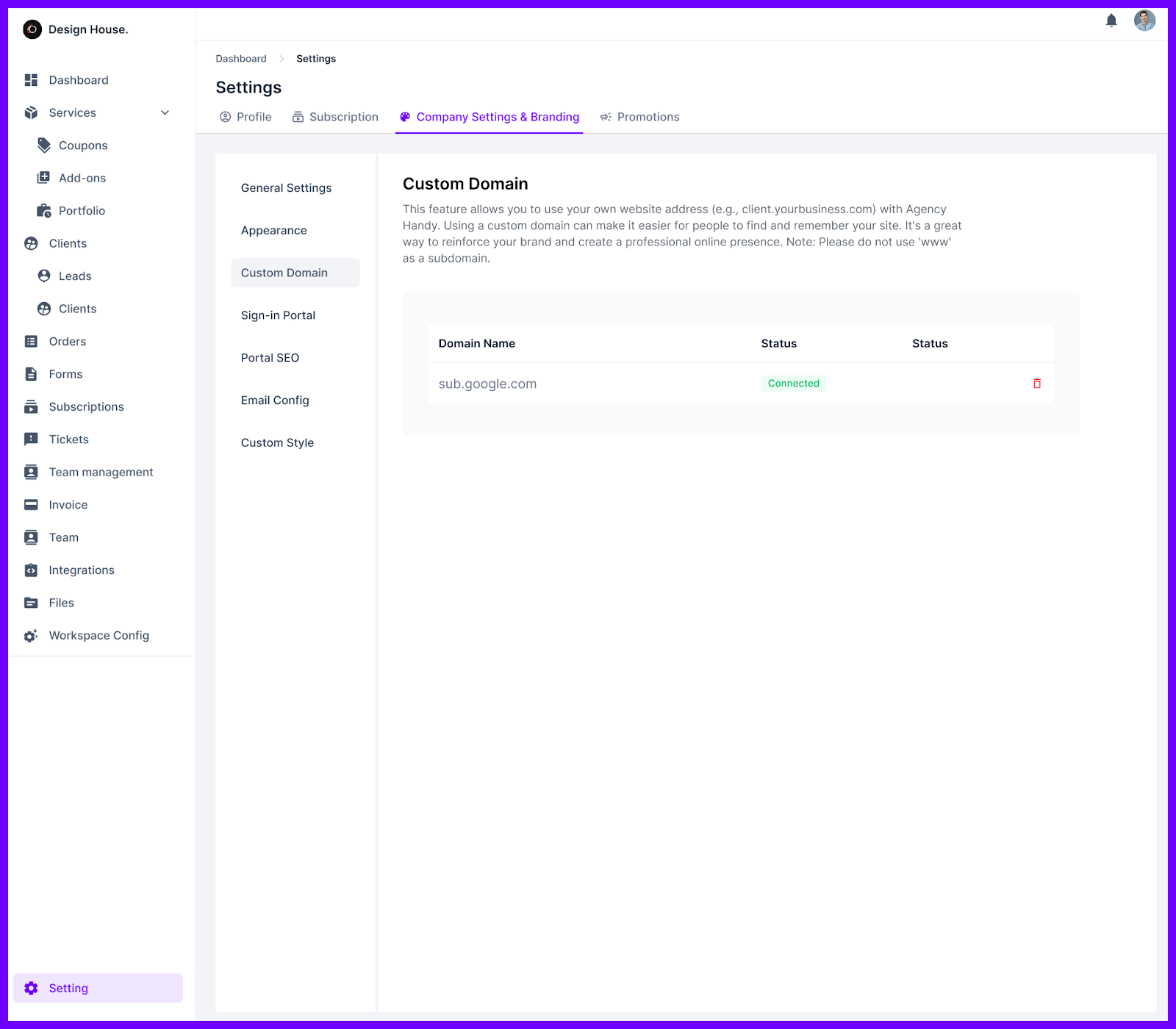 Agency Handy Custom Domain
