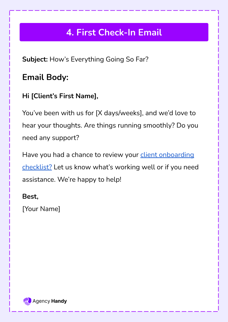 First Check-In Email