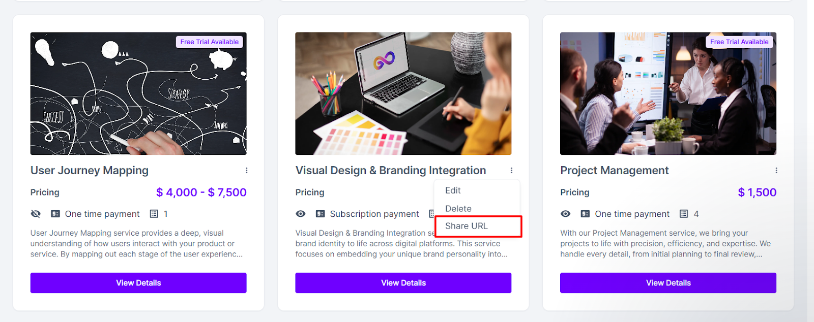 Individual service URL