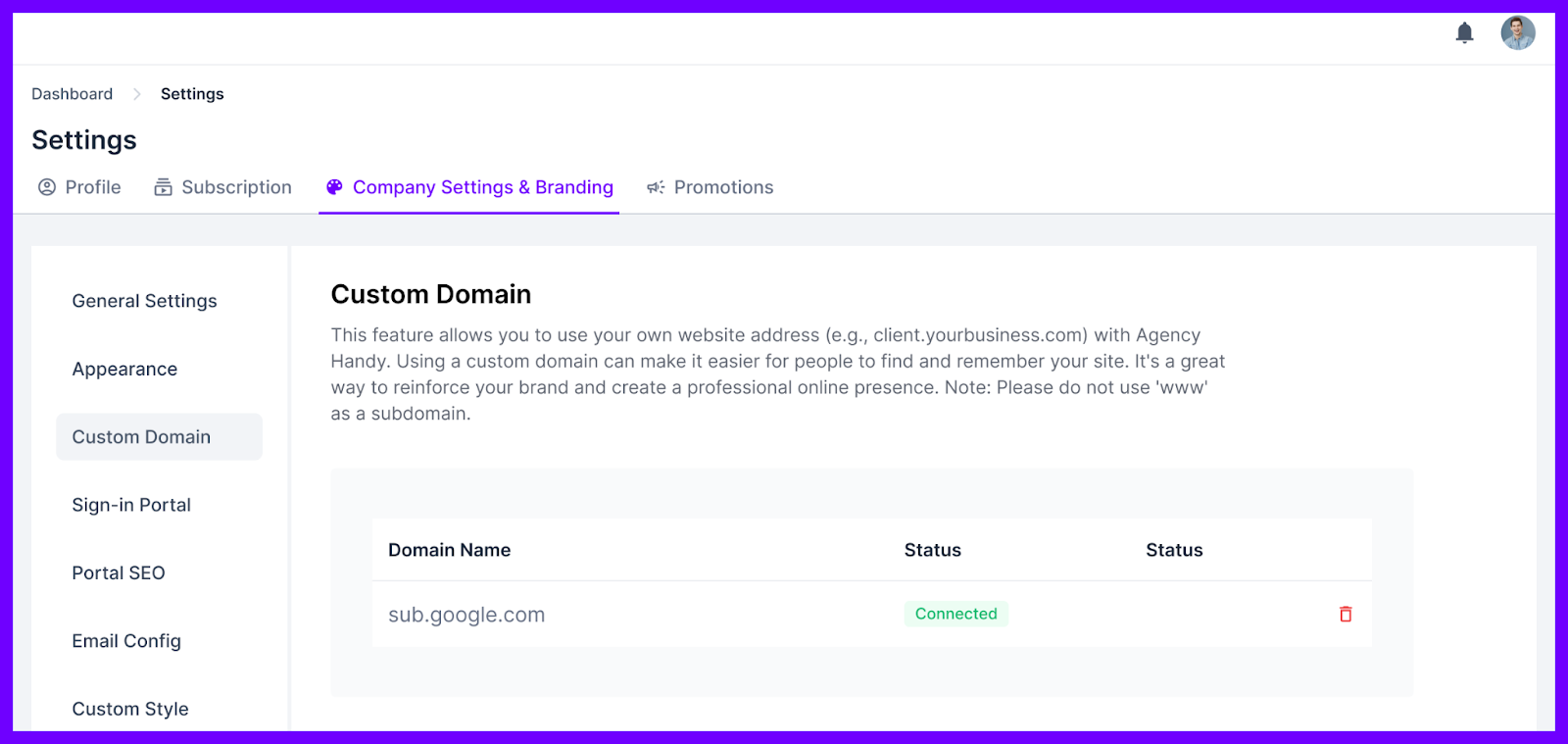 Agency Handy Custom Domain