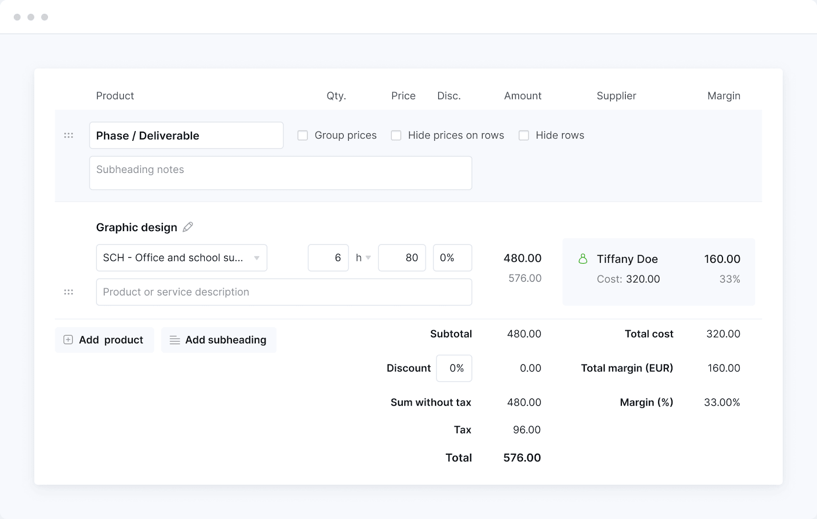 Scoro Project Budget estimation